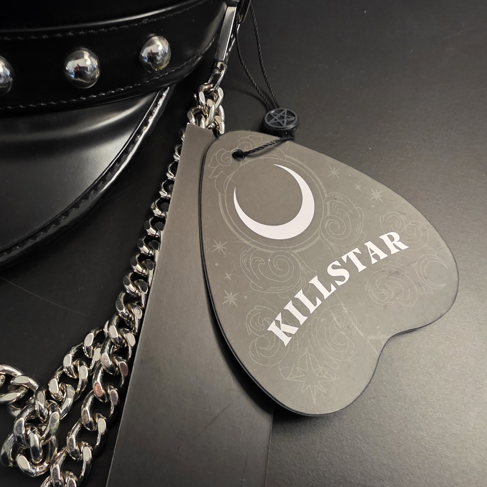 Killstar Black Faux Leather Cap with Silver Chain & Studded Band